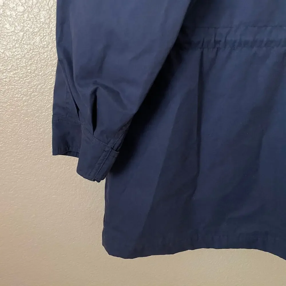 Eddie‎ Bauer Vintage Jacket Womens Medium Navy Blue Full Zip Hooded Button Snap